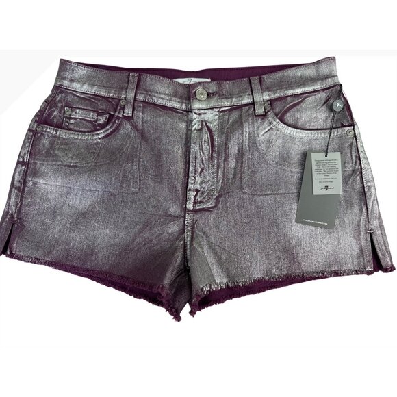 Metallic Purple Denim Shorts Womens Size 30 NWT 7 For All Mankind Cotton/Spandex - Picture 1 of 14